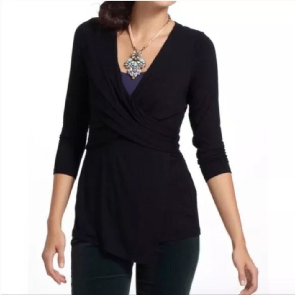 Anthropologie One September Black Wrap Waist Top